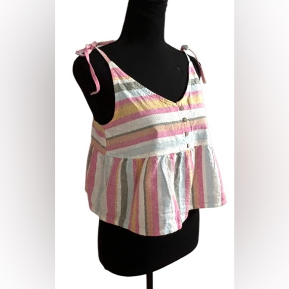 💛NWT! ROXY! “OPEN EYES” STRIPE FLOWY TANK! LINEN BLEND! ADJUSTABLE! - Picture 13 of 16
